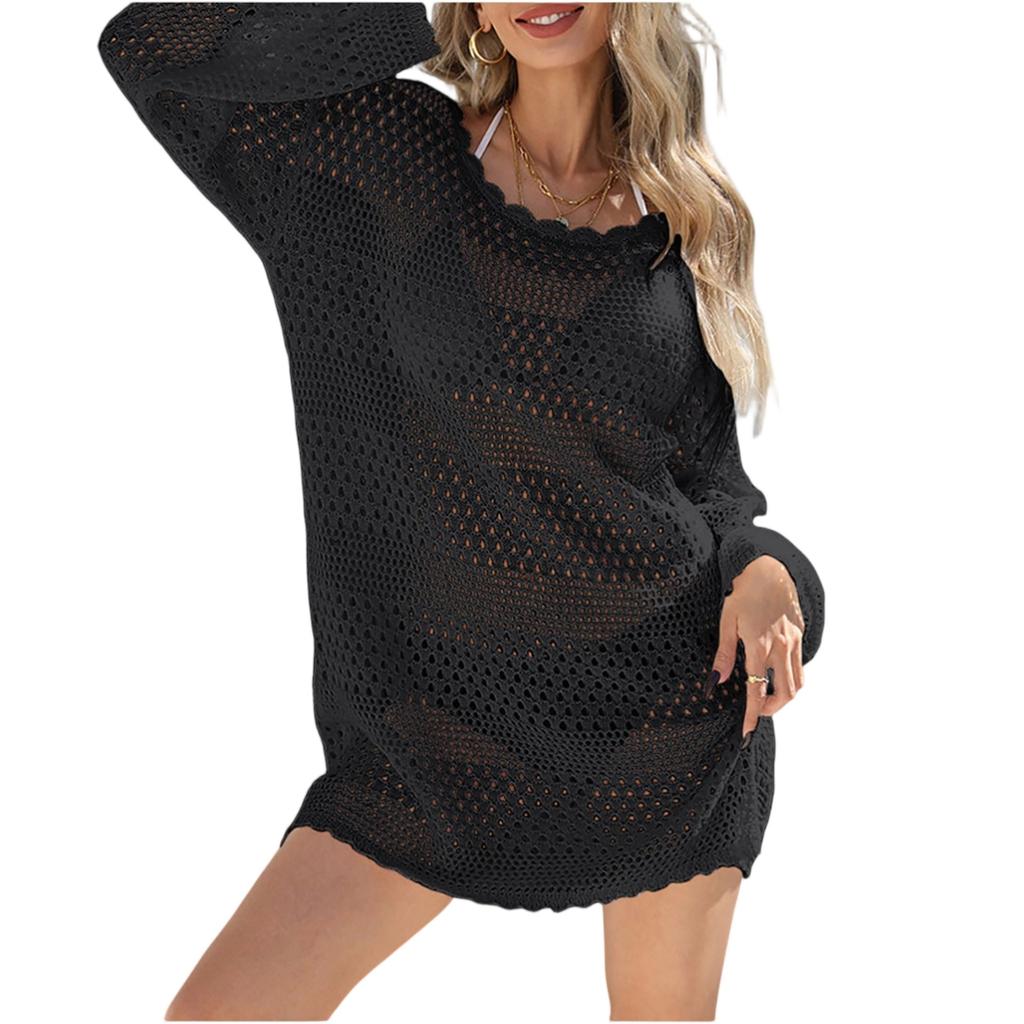 Женское пляжное платье Cover Up Wave Edge Hollow Beach Cover Up Loose Dress