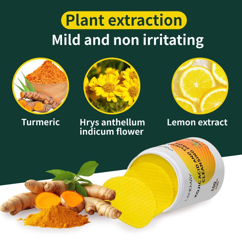 Natural Turmeric Kojic Acid Cleansing Pads Anti Dark Spot Brightening For Sensitive Skin 100 Pads