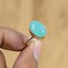 925 Sterling Silver Oval Green Chalcedony Gemstone Wedding Promise Ring Size 8