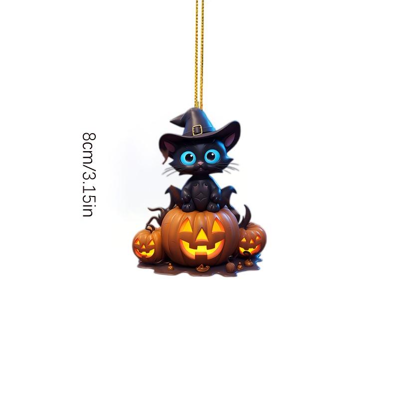 Halloween New Pumpkin Ghost Witch Pendant Girl Flat 2D Rearview Mirror Decoration Night Pendant Keychain Pendant Set Party Decoration