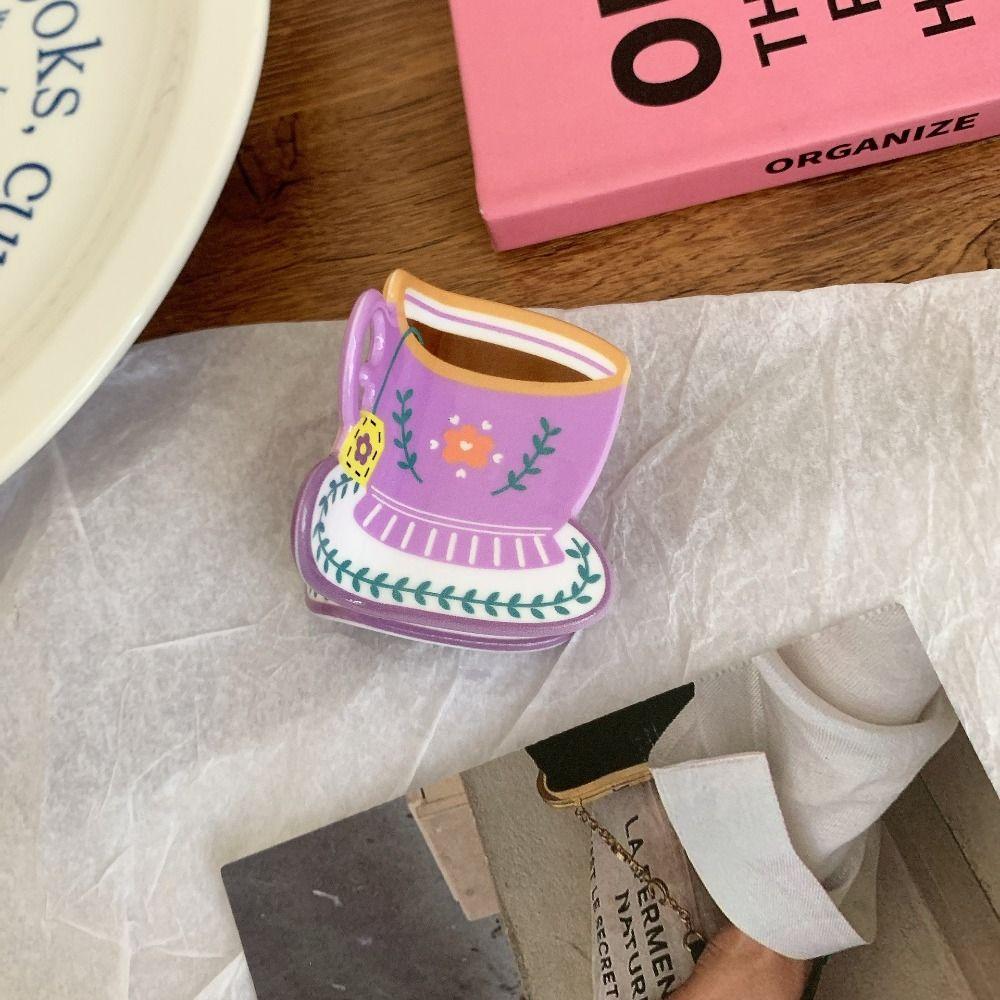 Cute Coffee Cup Hair Clip Flower Small Hair Claw Creative Acetate Hair Claw  Girl