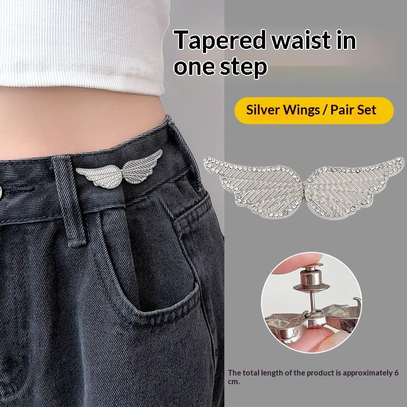 No Sew Removable Waist Adjuster Clips Rhinestone Butterfly Decor Waist Tightener Buckle for Dress Pants Jeans Women Girls