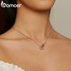 BAMOER стерлингового серебра 925 пробы двойное сердце кулон ожерелье ключицы звено цепи для женщин вечерние украшения подарок на день Святого Валентина