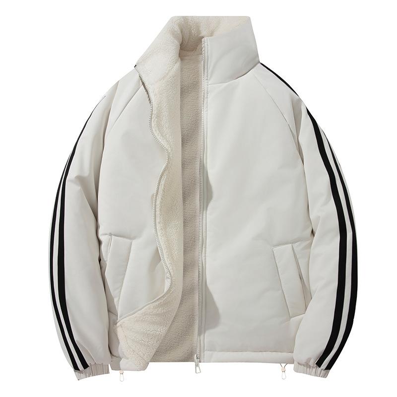 Двусторонняя куртка из хлопка с овечьей шерстью для мужчин и женщин, одинаковая, зимняя, свободного кроя, со стоячим воротником, хлопковая куртка, утолщенная, для холодной зимы, куртка