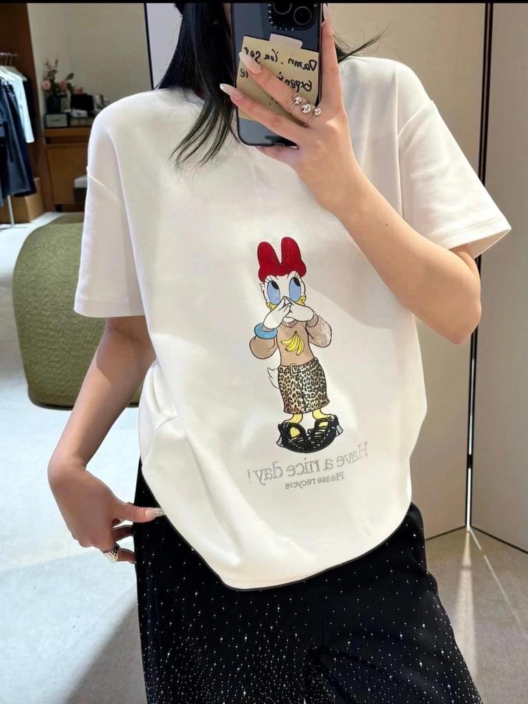 2026 Spring Women's Casual Cartoon Print Round Neck T-shirt - Short Sleeve, Versatile, New Arrival