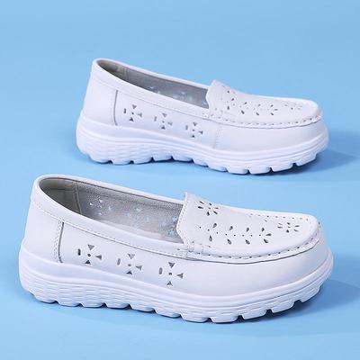 Женские белые кожаные туфли-медсестры с перфорацией - Мягкие, дышащие и удобные для летней повседневной носки