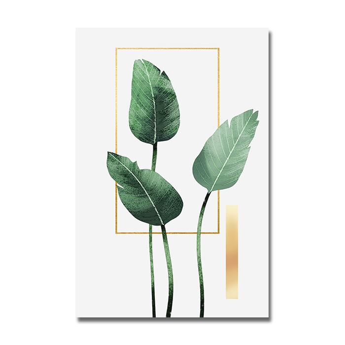 Зеленое растение, золотой лист, настенная живопись на холсте, плакаты на скандинавскую тему и принты, настенные панно для гостиной, скандинавский домашний декор