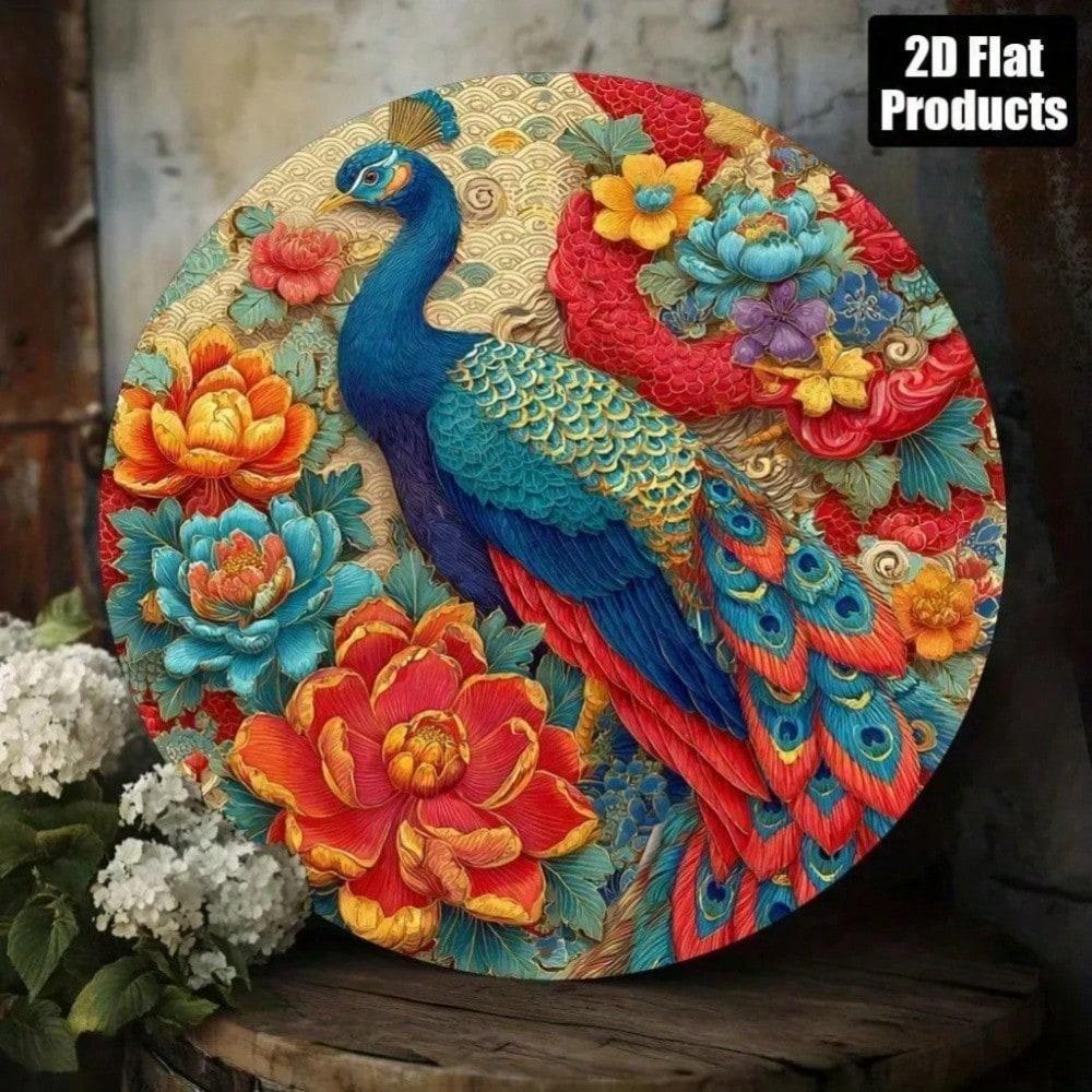 Vintage Metal Wall Art Peacock Flower 8x8 Inch Retro Home Decor Sign Aluminum Kitchen Cafe Living Room