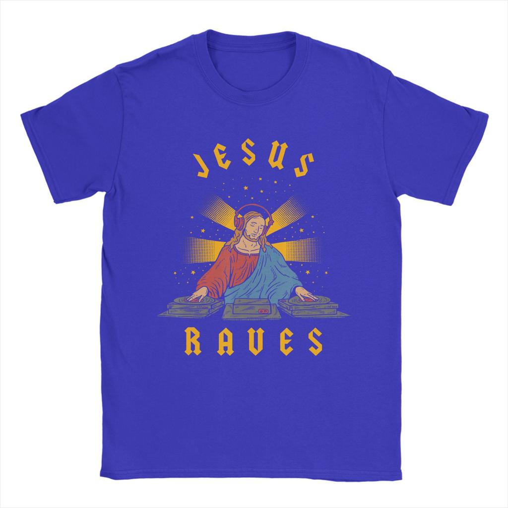 Jesus Raves TShirt Beach  Novelty TShirts Mens Cotton O Neck Plus Size Clothes ShortSleeved Y2K Funny Tops