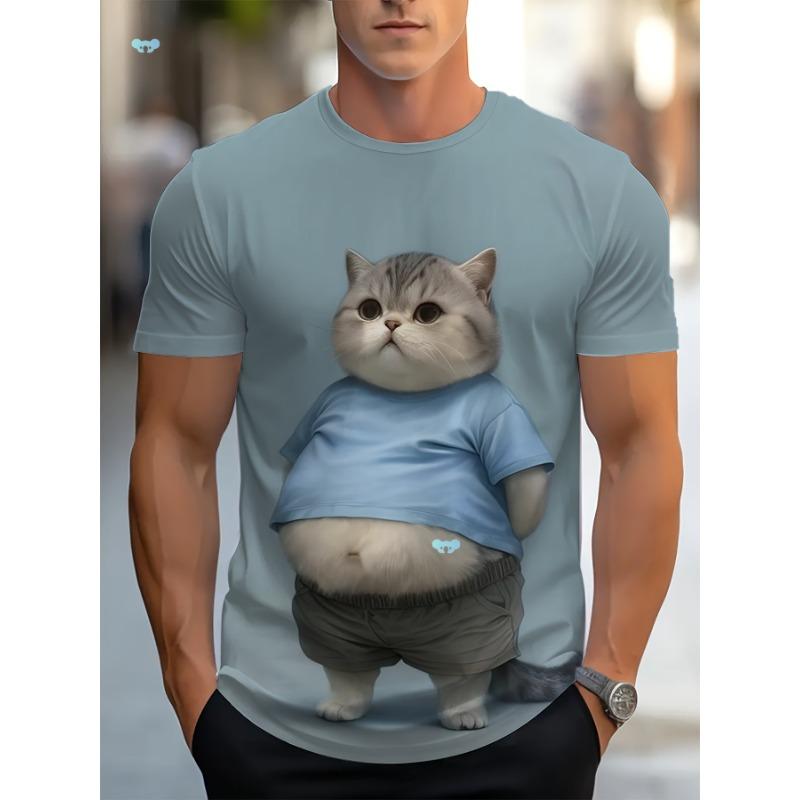 Мужская футболка с коротким рукавом на лето с 3D-принтом, свободная и дышащая футболка с кошкой