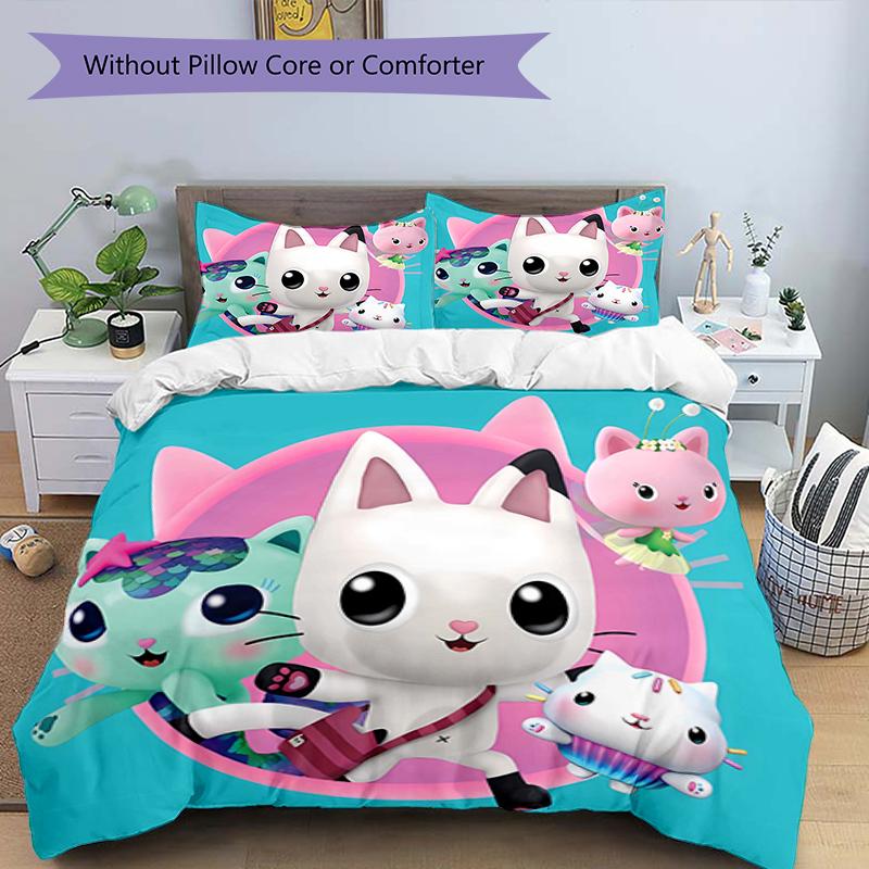 3pcs Gaby's Bubble House4 Design Cover Set - HD Printed Bedding with 1 Cover and 2 Pillowcases - Perfect for Home and Dorm Decor