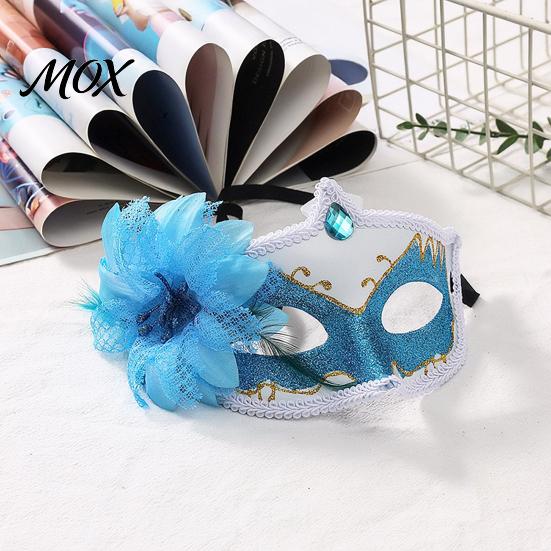 Fancy Dress Accessory Masquerade Masque for Women, Glitter Venetian Half Face with Side Floral Party Flower And Feather Halloween Costume, Mardi Gras,