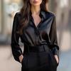 Европейский и американский темперамент офисная женская рубашка с длинным рукавом осенний кардиган с воротником-поло из полиэстера