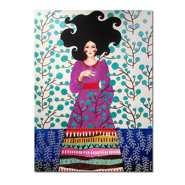 Скандинавская абстрактная девушка, цветок, птица, холст, картина, печать плакатов, винтажная настенная художественная картина для гостиной, домашний декор, Cuadros, без рамки