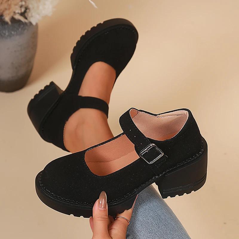 Модные туфли-лодочки из лакированной кожи на высоком каблуке, Мэри Джейн для женщин, модные туфли на платформе с ремешком и пряжкой, женские туфли в японском стиле на толстом каблуке, обувь Лолиты