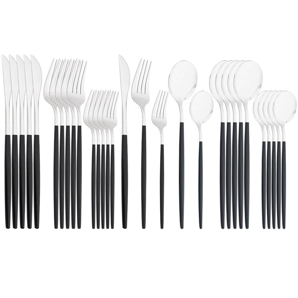 Зеркальный набор столовых приборов из нержавеющей стали, 30 предметов, черно-золотой столовый прибор, нож, вилка, ложка, набор столовых приборов, десертная ложка, набор столовых приборов