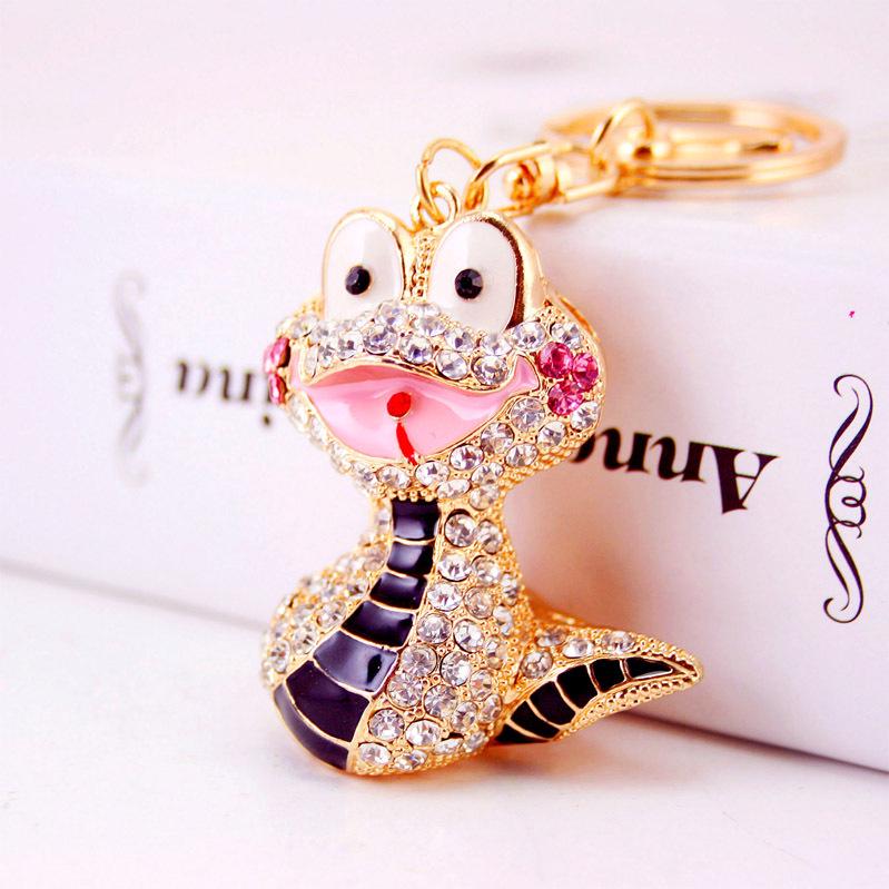 Очаровательный брелок со змеей и стразами - милый мультяшный кулон в виде металлического животного в подарок
