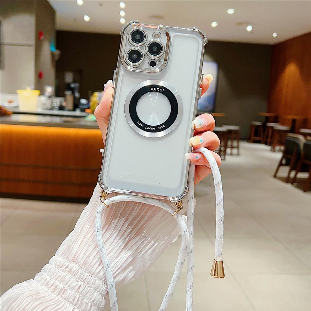 Роскошное покрытие, прозрачное ожерелье через плечо, магнитный ремешок для чехла Magsafe для iPhone 14 Pro Max 13 12 11 Plus, защитный чехол для подушки безопасности