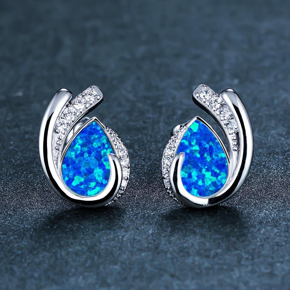 New Gold Rose Gold Water Droplet Blue and White Geometric Diamond Studded Womens Earrings