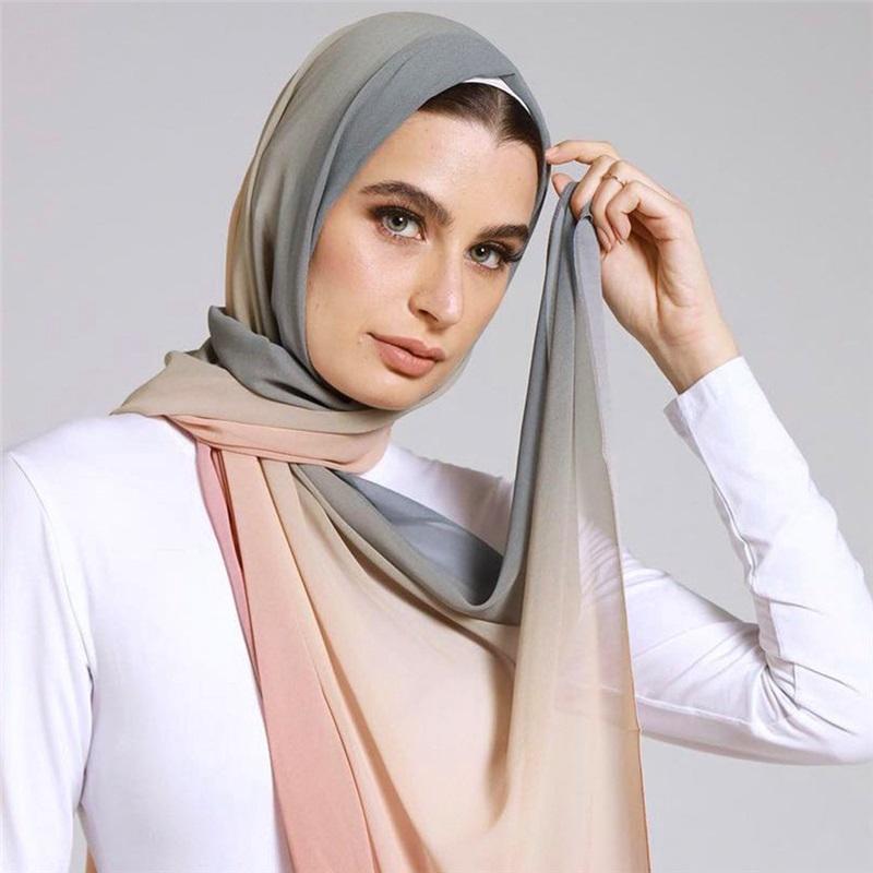 The New Gradient Color Fine Chiffon Large Size Scarf Women's Shawl Long Scarf Casual Headscarf Thin Sunscreen Gauze
