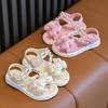 Новые летние шлепанцы для девочек 1-7 лет, с бантом и жемчужным украшением, плоская подошва, детские тапочки, нескользящие, для улицы, пляжа, шлепанцы, детская обувь