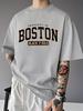Винтажная черная и золотая графическая унисекс футболка Boston Varsity Городские буквы с коротким рукавом, круглый вырез, хлопковая футболка, уличный повседневный топ