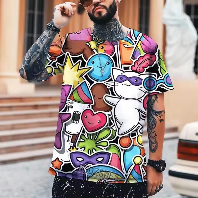 Fun Graffiti Street T-shirt 3D Printed Men's Hip Hop Summer Cool Tee Shirt Casual Youth Popular Personality Short Sleeve Top