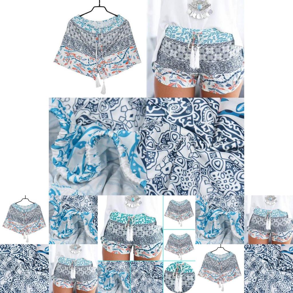 Summer Polyester Print Shorts With Tie Waist For Casual Wear