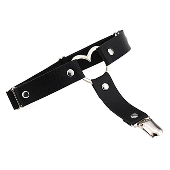 Punk Garter Solid Color Free Adjustment Faux Leather Heart Shape Leg Garter for Club