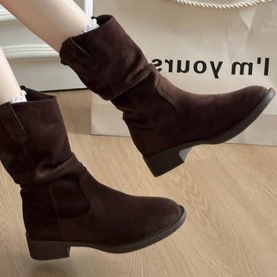 Винтажные ковбойские сапоги в западном стиле женские осенние новые сапоги-чулки средней длины на наборном каблуке новые дорожные ботинки Мартин