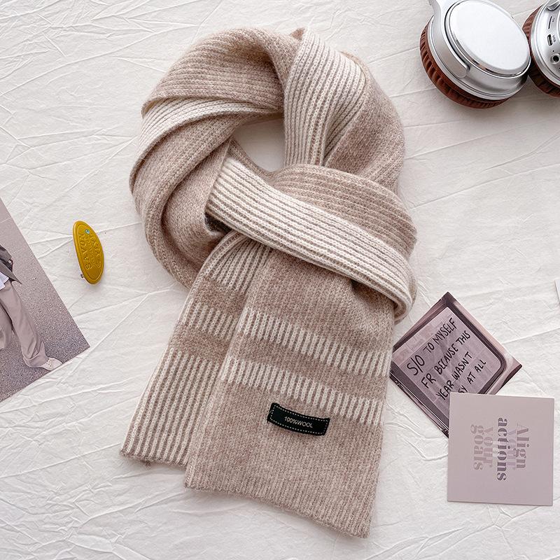 Pure Wool Small Scarf Women's Winter Thickened Love Knitted Plaid Warm Girl Style Scarf Birthday Gift