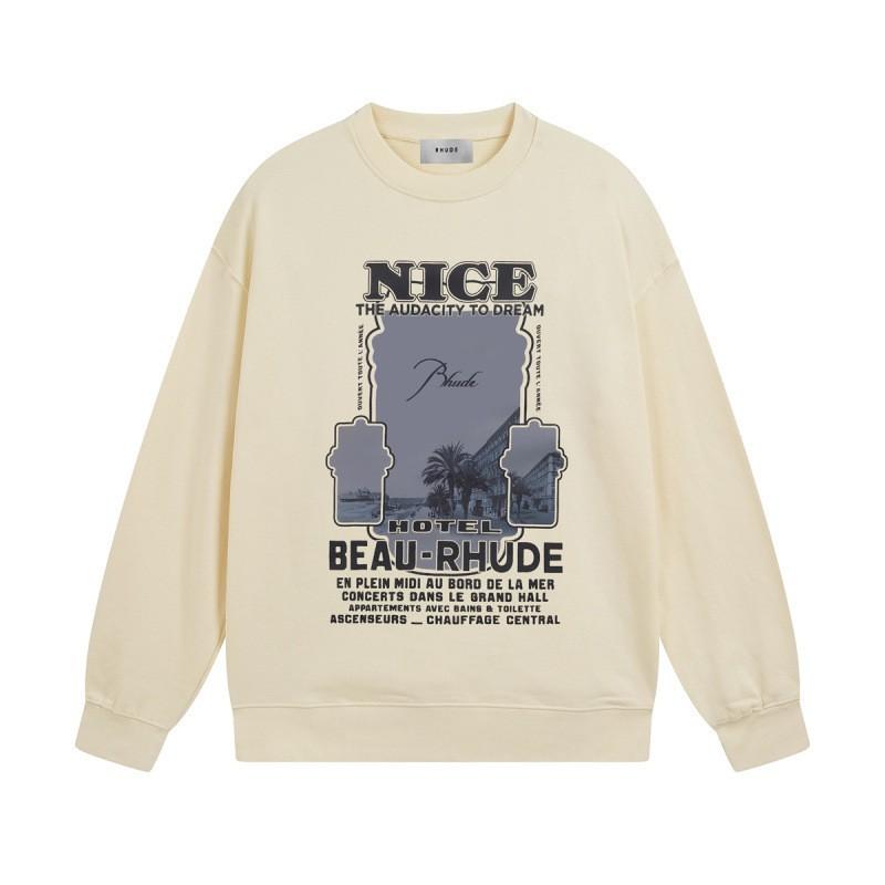 Rhude Vintage Letter Print Oversized Hoodie Men Women Casual Streetwear Sweatshirt