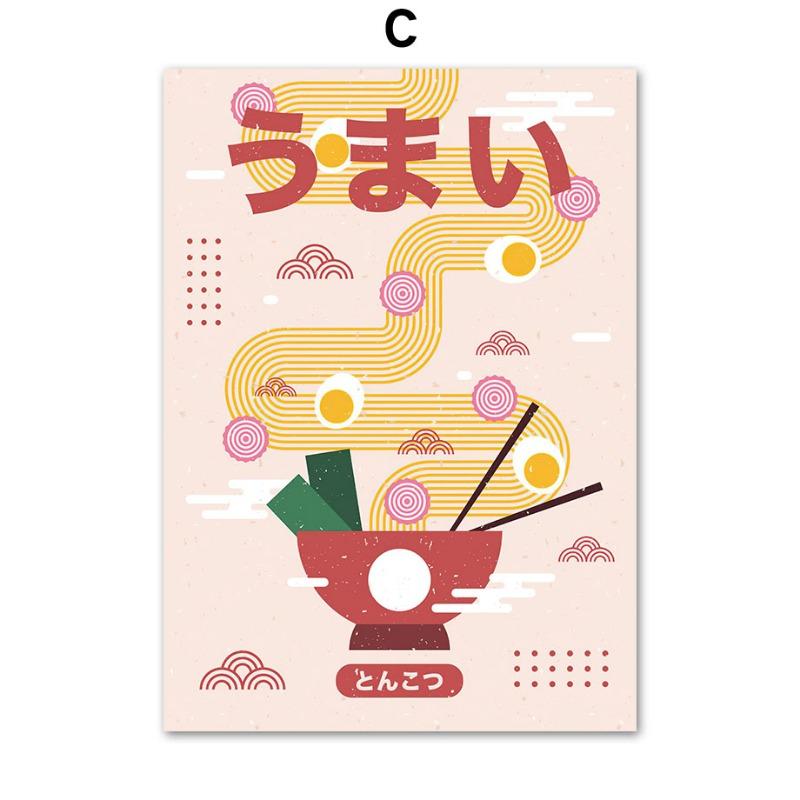 Рамен с яйцом Японские суши Сёчу Еда Настенное искусство Холст Живопись Скандинавские постеры Ретро Кухня Ресторан Настенный декор Картина
