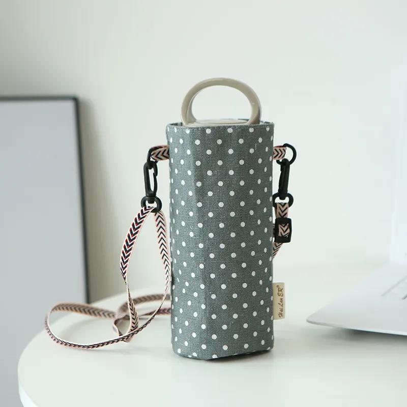 Сумка для хранения стаканов, хлопчатобумажная льняная парусиновая сумка для стаканов для воды на открытом воздухе, простая ручная подвесная веревка, диагональный пролет, чехол для стакана, изолированный чехол для стакана для молока и чая YLE59