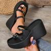 Мода 2025 Лето Новые Женские Платформенные Шлепанцы Клинья Римские Лаконичные Сандалии Круглый Носок Пряжка Платформа Повседневные Туфли-Клинки для Женщин