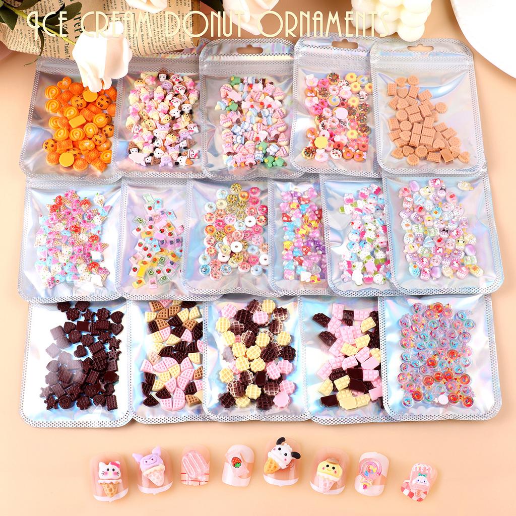 Nail Art Sweet Small Fresh Three-Dimensional Resin Candy Cookies Donuts Ice Cream Ice Cream Mixed Wear Nail Accessories