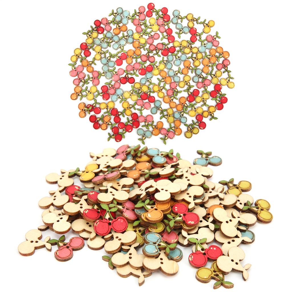200Pcs Colored Wooden Buttons Mixed Logs Cherry Buttons for Sewing Children Sweater Crafts