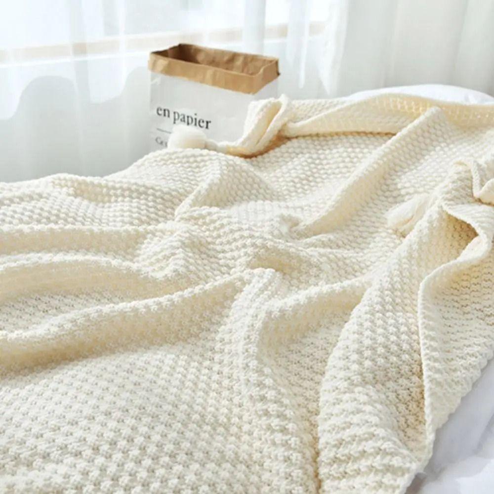 Инс Кисточка Вязаный Плед Утолщенный Плюшевый Плед Простой Однотонный Плед с Бахромой Зима