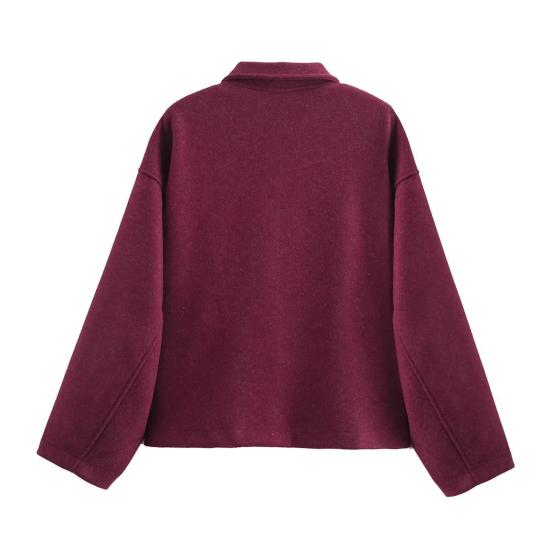 Женская шерстяная куртка на молнии, с длинными рукавами и лацканами, короткое пальто-бушлат, повседневная осенне-весенняя верхняя одежда с карманами