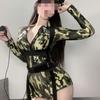 Женское сексуальное женское белье для ночного клуба, мотоциклетная полиция, косплей, с двойной молнией и открытым промежностным дизайном