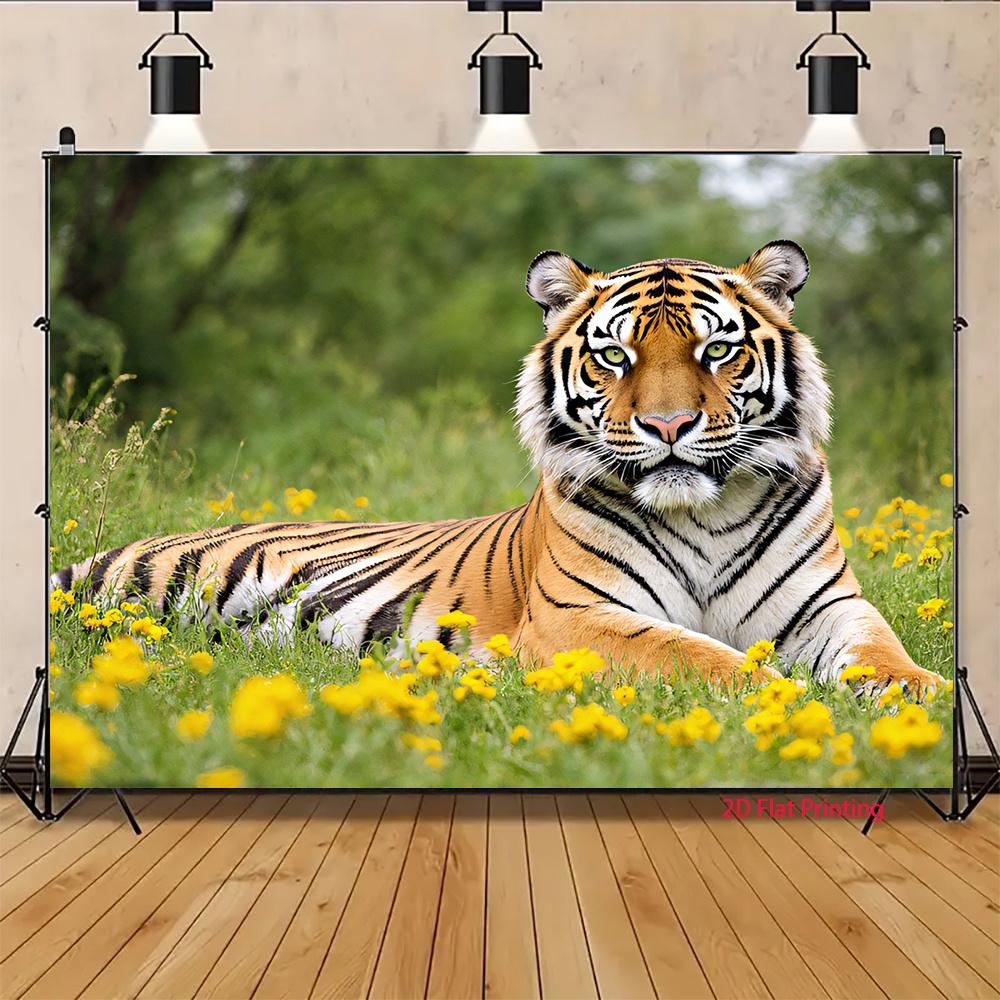 2D plane 1 piece - Horizontal banner fabric with a tiger-striped yellow flower background suitable for home decoration