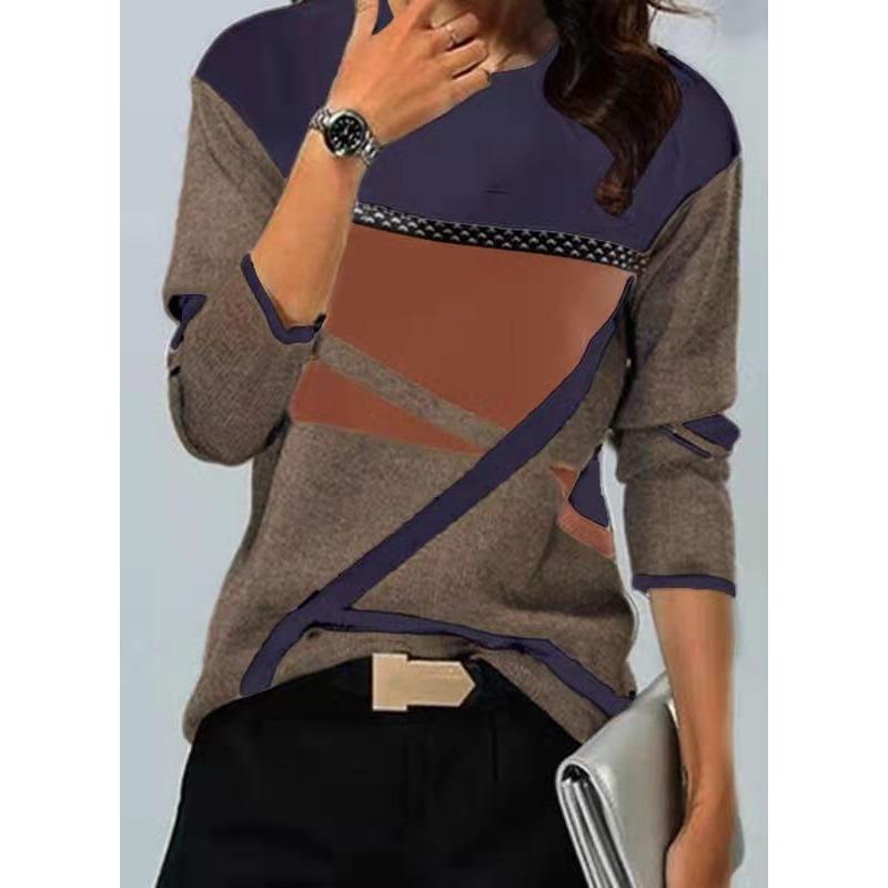 QICED Женская мода повседневная осень-зима с длинным рукавом и круглым вырезом блузки и рубашки