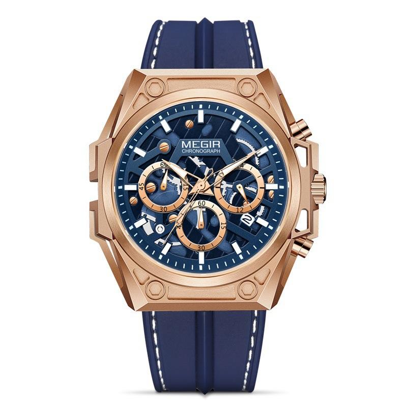 Watch Men'S 316 Stainless Steel Luminous Chronograph Hollow Sports Quartz Silicone Watch 4220