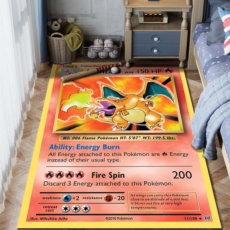 1 шт. Ковер с принтом Charizard из карт Pokémon для дома, гостиной, спальни, детской комнаты, нескользящий коврик для пола, ковер для игровой зоны, подарки
