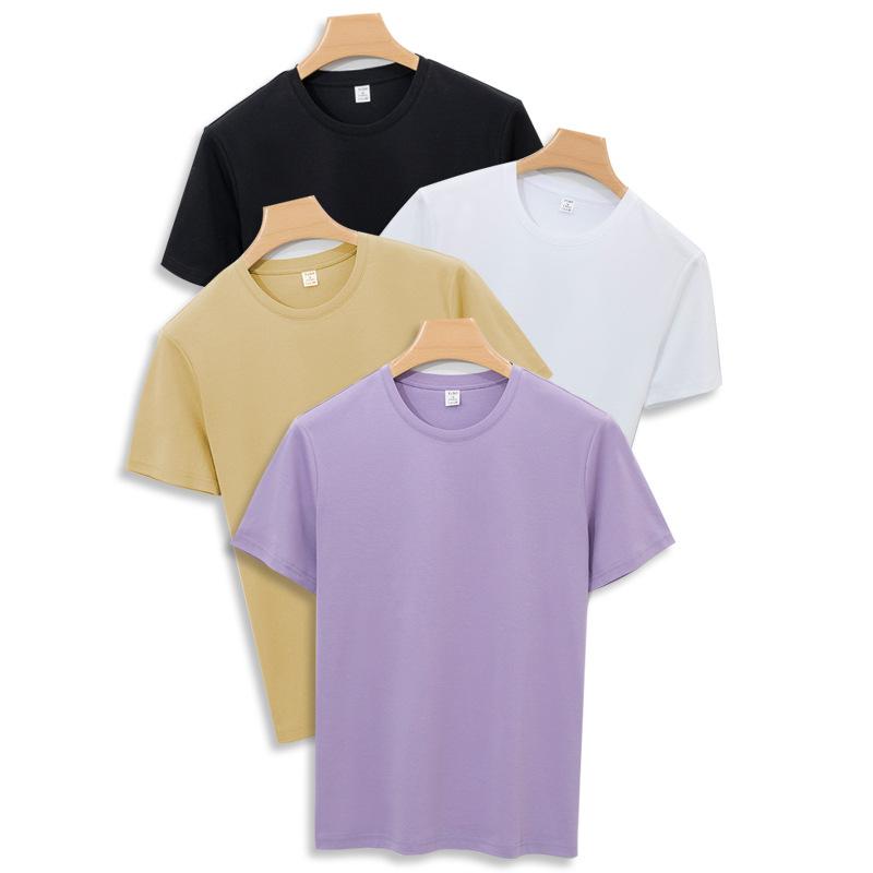 Mercerized Cotton T-shirt Men's Short-sleeved Round Neck Solid Color Pure Cotton Velvet Cotton Men's T-shirt