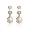 Huitan Elegant Lady Simulated Pearl Drop Earrings Female Wedding Ceremony Jewelry with Brilliant Zirconia Graceful Accessories