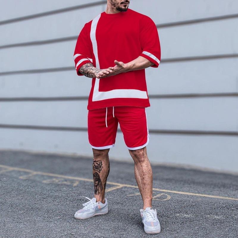LISM Мужская футболка, комплект, модный летний мужской спортивный костюм большого размера, повседневная полосатая футболка, шорты, костюм, мужская одежда, спортивная одежда из двух предметов