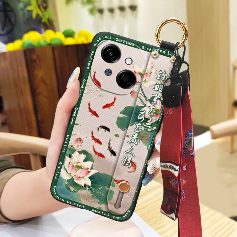 Грязеотталкивающий чехол для телефона с ремешком на запястье для Tecno POP9 4G/Spark GO 1/KL4 Противоударный Пыленепроницаемый Мягкий чехол Прочный ремешок