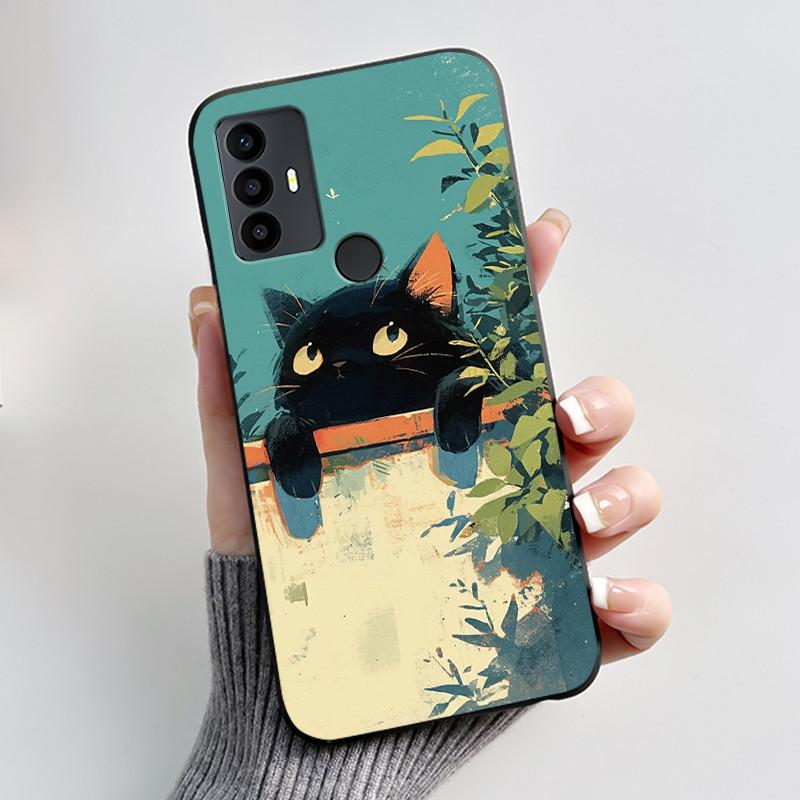 Cute Case For TCL 30 SE Protective Cover For TCL 30E Funda For TCL 306 305 Printing Shell Soft Silicone Cartoon Black Casing