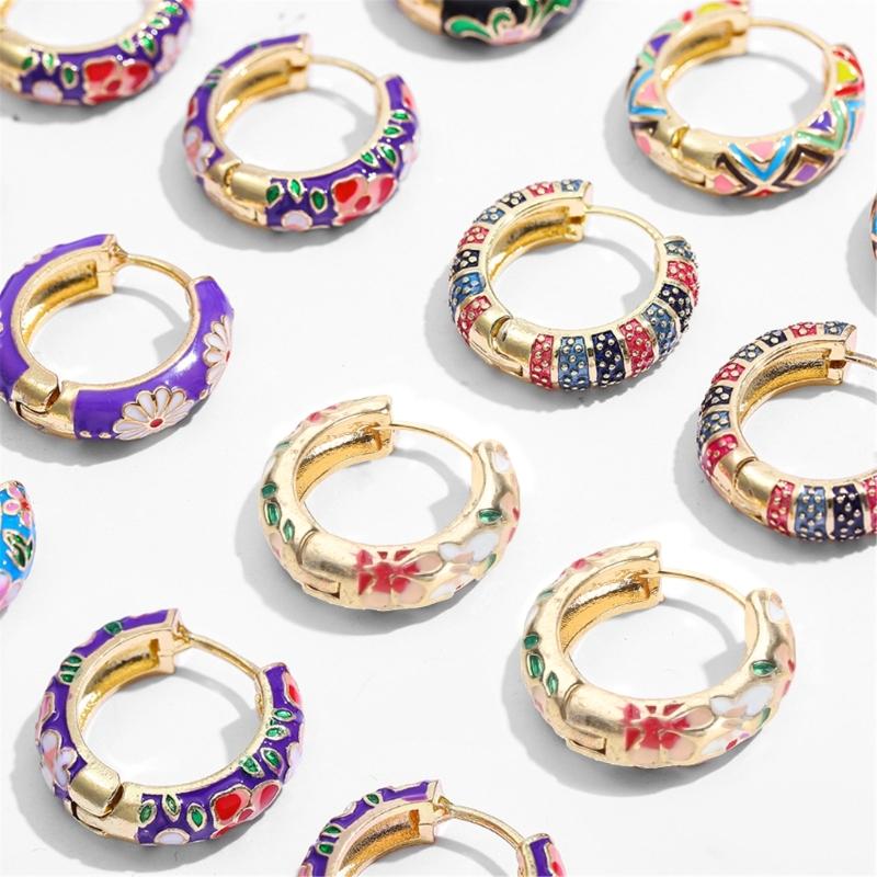 Colorful Circle Drop Earrings Cartilage Huggie Hoop Earrings Geometric Shaped Ear Rings Stylish Accessories for Women